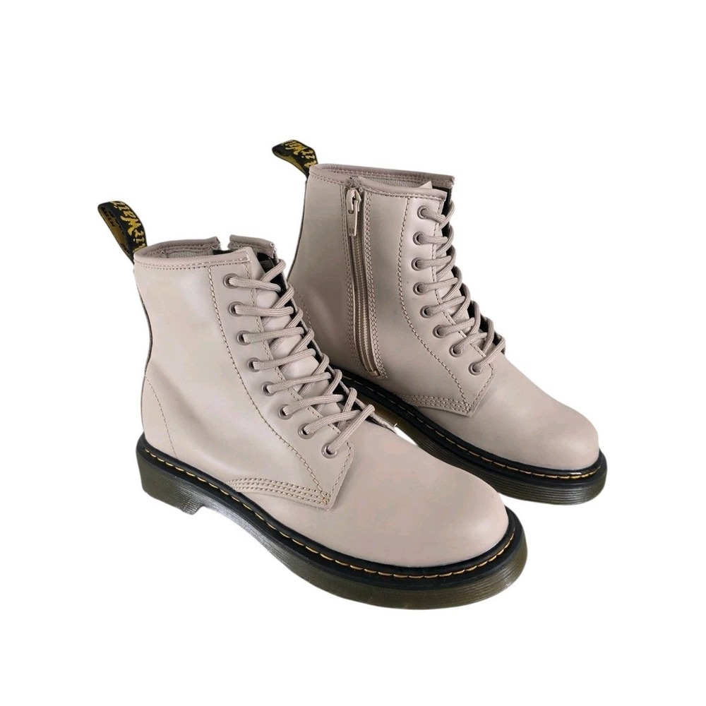 Dr. Martens 1460 Smooth Leather Boots Youth Size 3 US UK 2 Taupe Beige Side Zip